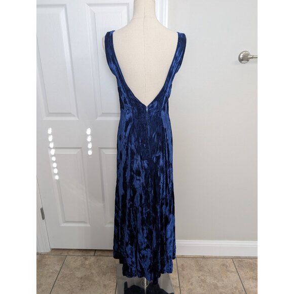 Vtg Betsy Johnson 80s Punk Label Blue Crushed Velvet Backless Midi Dress M Fairy - Picture 6 of 11
